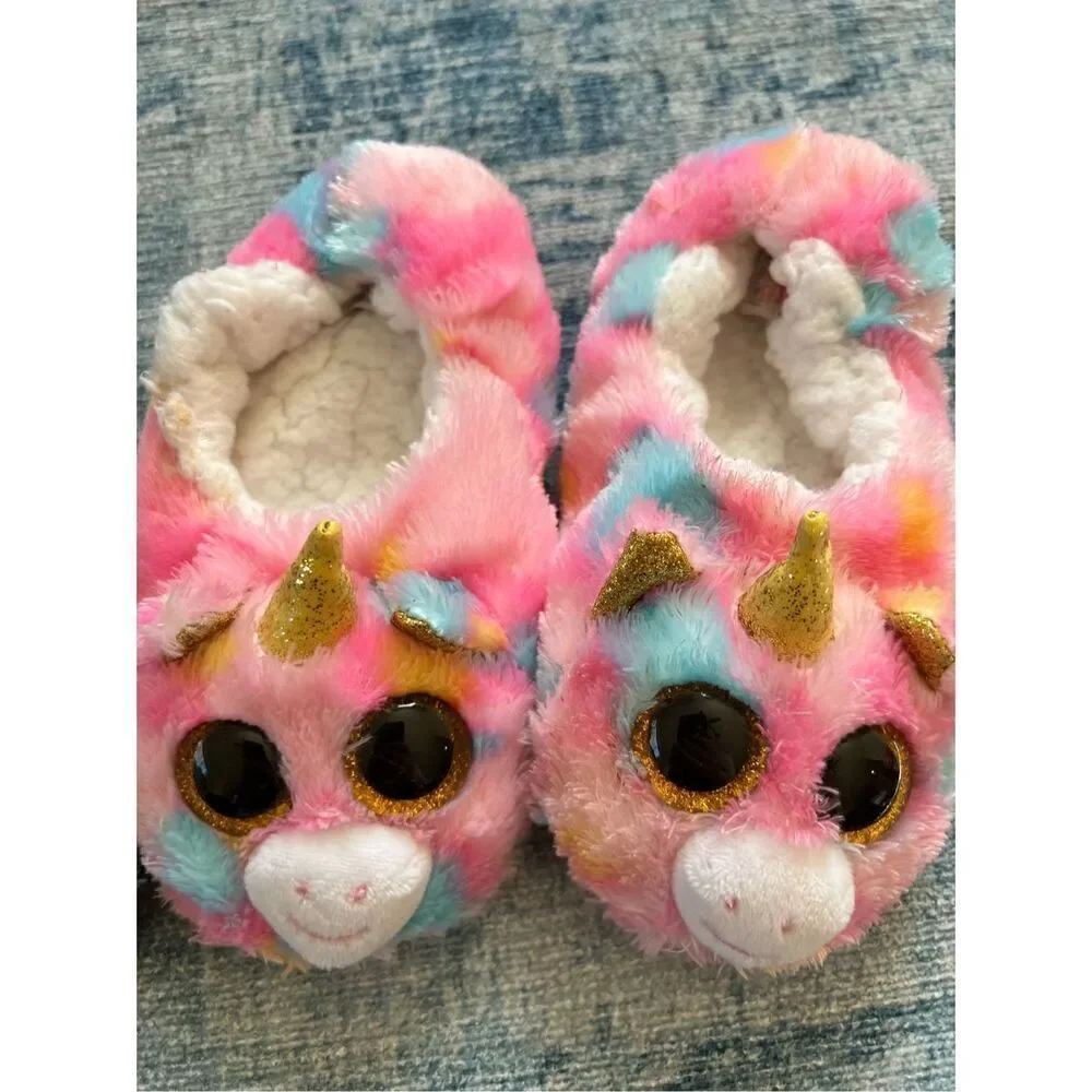Ty Rainbow Cheetah Unicorn  Slippers Lot of 2 Pairs Toddler Size 11 - 13
